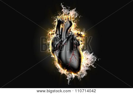 Flaming Human Heart. 3D Illustration. Contains Clipping Path