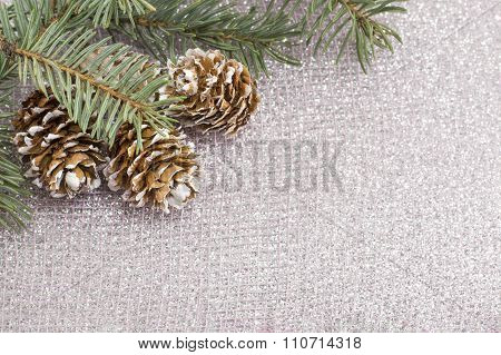 Pine Cones And Fir Tree On Sparkling Background