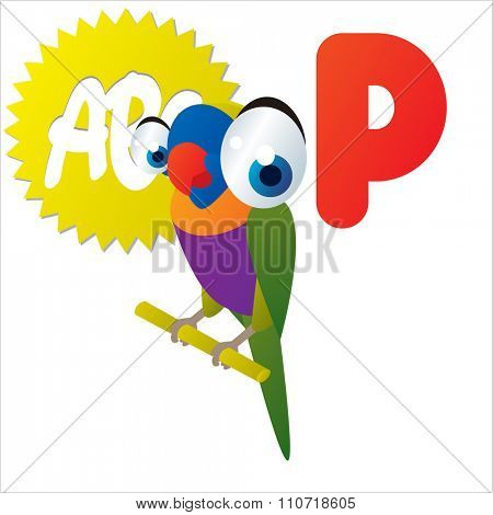 Vector cute funny colorful alphabet animals: P is for Parrot