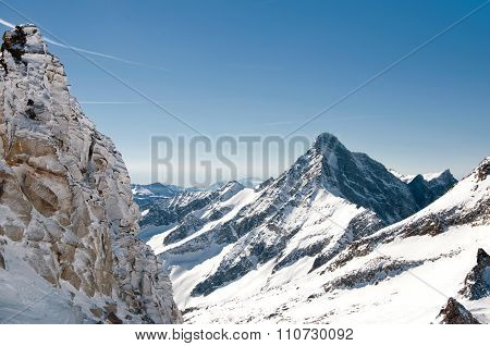 High Mountain In Austrian Alps In Winter In Remote Area
