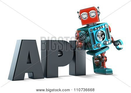 Retro Robot With Application Programming Interface Sign. Isolated. Contains Clipping Path