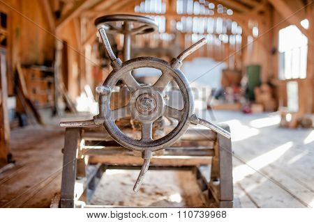 Detail Of Industrial Wood Factory, Close-up Of Heavy Duty Machinery