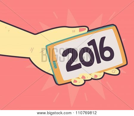 Hand Holding Phone With A New Year 2016 On Screen