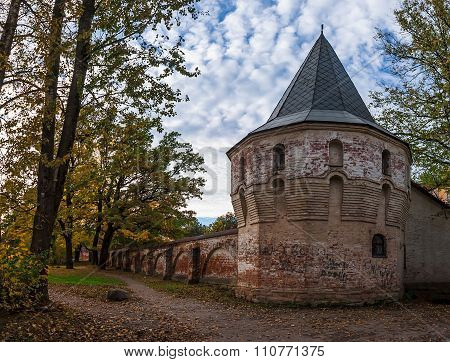 Medieval tower in autumn scene