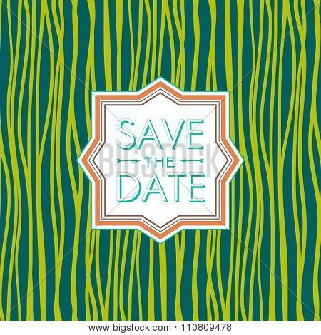Save The Date  Hipster Style. Wedding Invitation.  Trend Green Flash Color.