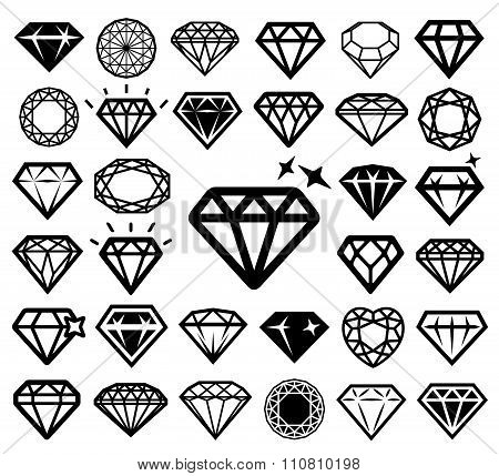 Diamond icons set. Vector illustration.
