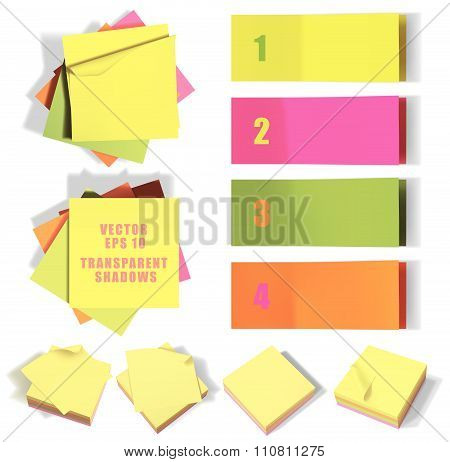 Set of sticky notes. Vector illustration with transparencies.