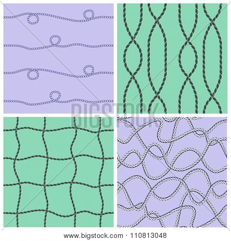Set of seamless patterns with ropes. Vector illustration.