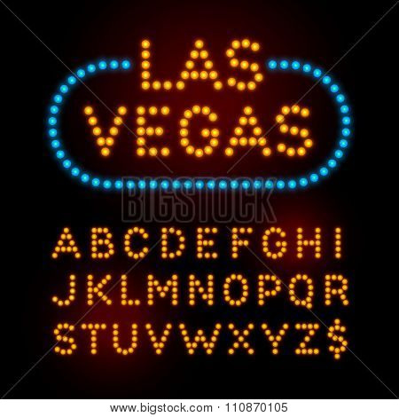 Light Bulb Font. Vector Alphabet With Casino Effect Letters.