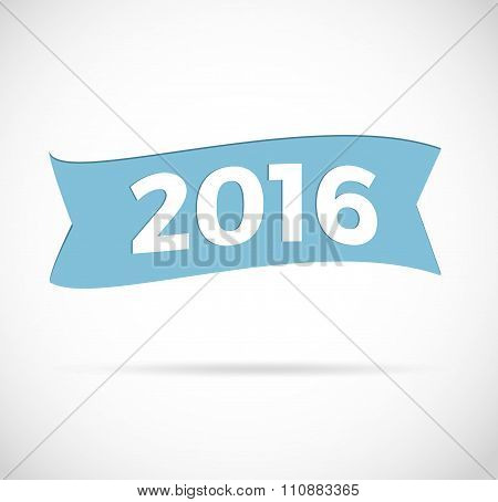 Happy New Year 2016. Ribbon Greeting Card Vector Illustration.