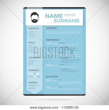 Blue Modern Vertical Minimalistic Personal Vector Resume - Cv Template