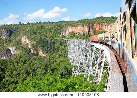Train on the Goteik viaduct in Myanmar
