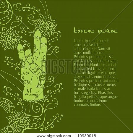 Element Yoga Apan Prithivi Mudra Hands With Mehendi Patterns.