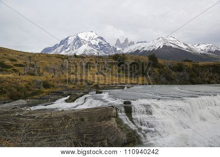 Cascada del Rio Paine waterfall in Torres del Paine National Park, Patagonia, Chile