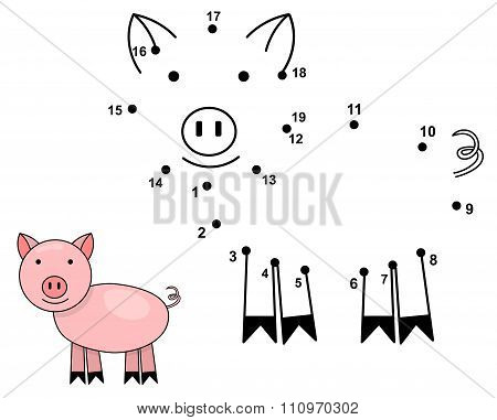 Connect The Dots To Draw The Cute Pig
