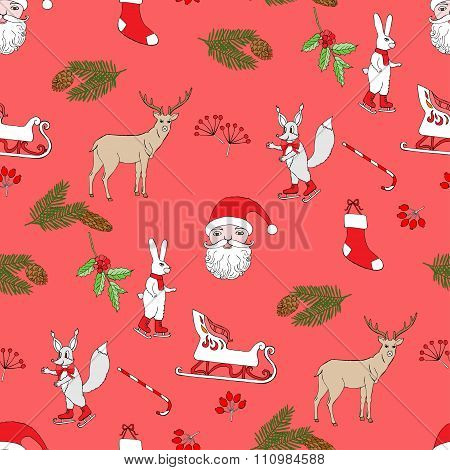 Seamless pattern with Christmas forest