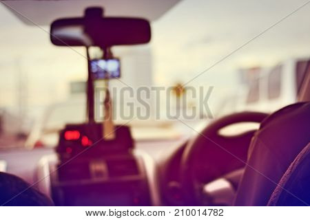 The Scene Of The View From The Taxi Car With Taxi Meter Display In Bangkok, Thailand