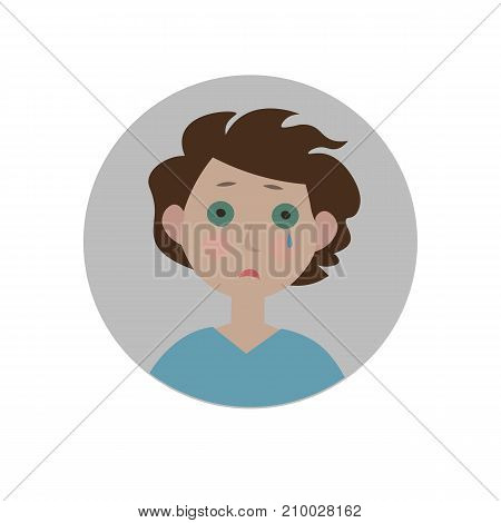 Crying emoticon. Tearful expression icon. Isolated vector illustration
