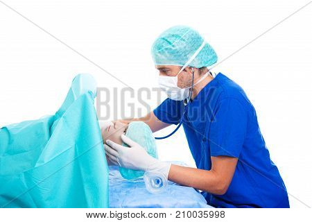 Young Anesthetist Examine Patient With Stetoscope