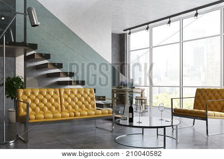 Modern Living Room, Yellow Sofa And Table