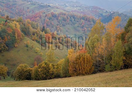 Beautiful autumn landscape in Transylvanian villages, Romania