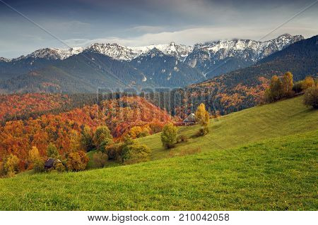 Beautiful autumn landscape in Transylvanian villages, Romania