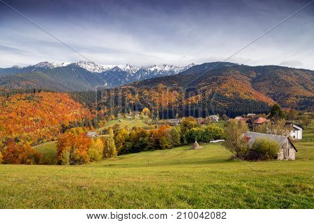 Beautiful autumn landscape in Transylvanian villages, Romania