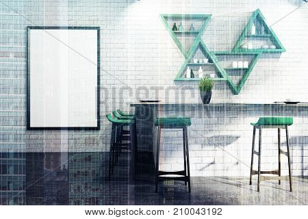 White Bar Interior, Stand And Shelves Double