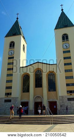 Medjugorje, Bosnia and Herzegovina - June 24, 2017: Church of St. James in Medjugorje. Medjugorje the place of the apparitions of Our Lady.