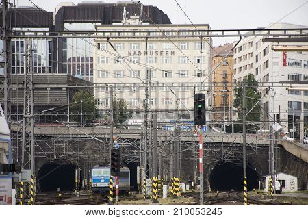 Czechia People And Foreigner Passengers Wait And To Get On The Train At Prague Main Railway Station
