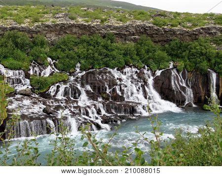 Barnafoss waterfall on the Hvita Riverl in western iceland July 2017