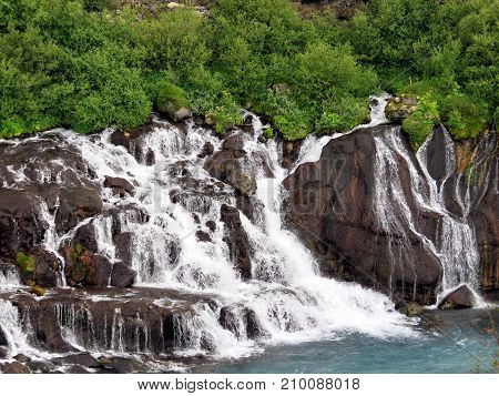 The Barnafoss waterfall on the Hvita Riverl in western iceland July 2017