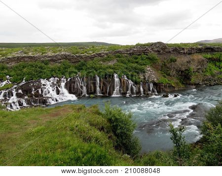 View of the Barnafoss waterfall on the Hvita Riverl in western iceland July  2017