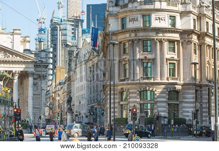 London, UK - March 15, 2017: Royal exchange building at the Bank of England square