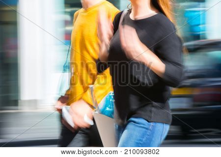 LONDON, UK - June 9, 2017: Blurred image of walking people at Oxford street, the main destination for shopping at Westend.
