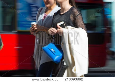 LONDON, UK - June 9, 2017: Blurred image of walking people at Oxford street, the main destination for shopping at Westend.