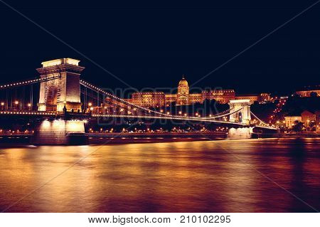 Budapest Chain Bridge over Danube River - Hungary