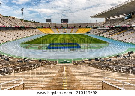 Interior View Of The Olympic Stadium, Montjuic, Barcelona, Catalonia, Spain