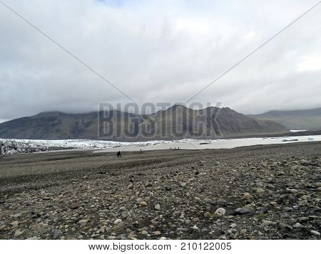 The Skaftafellsjokull glacier moraine aerial in Skaftafell National Park in Iceland July 7 2017