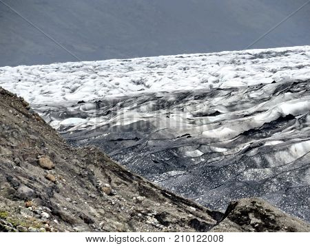 The view of Skaftafellsjokull glacier moraine in Skaftafell National Park in Iceland July 7 2017