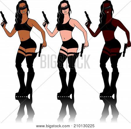 Special Agent Female Soldier Girl Vector Illustration Clip-art