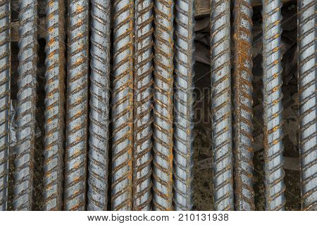 Steel bars.Reinforcing bar.rusty steel bars construction materials in a construction site