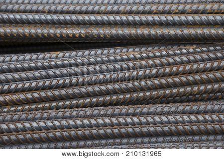Steel bars.Reinforcing bar.rusty steel bars construction materials in a construction site