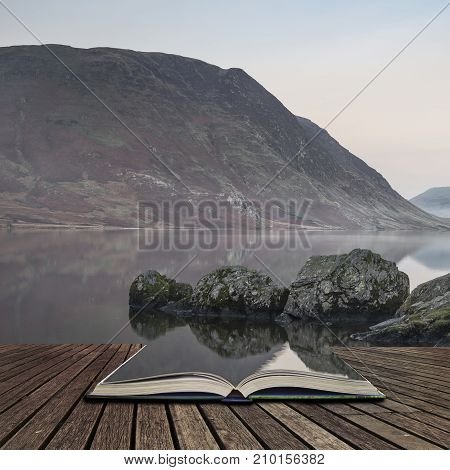 Stunning Winter Foggy Sunrise On Crummock Water In Lake District England Concept Coming Out Of Pages