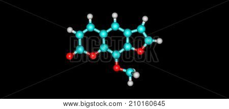 Methoxsalen or xanthotoxin is a drug used to treat psoriasis eczema vitiligo and some cutaneous lymphomas in conjunction with exposing the skin to UVA. 3d illustration