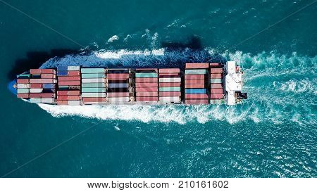 Large container ship at sea - Aerial image
