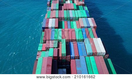Large container ship at sea - Aerial image
