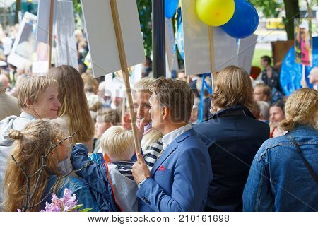 Stockholm Sweden - Jun 13 2017: Family And Friends To The Graduating Students Waiting Outside School