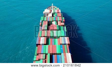 Large container ship at sea - Aerial image