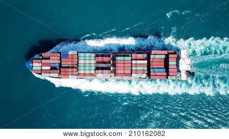 Large container ship at sea - Aerial image